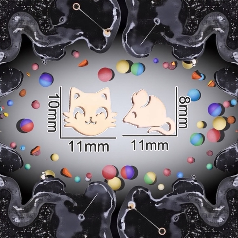 Cute Rose Gold Cat and Mouse Stud Earrings - NWOT